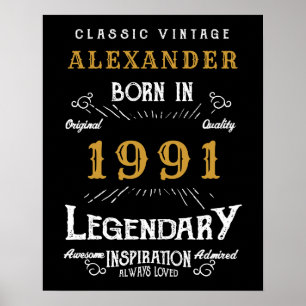 Poster Nascer personalizado aniversário de 30 anos 1991 V