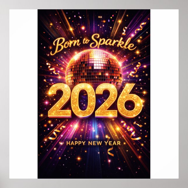 Poster Nascido para Brilhar 2026 Bola de Discoteca Feliz  (Frente)