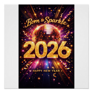Póster Nascido para Brilhar 2026 Bola de Discoteca Feliz
