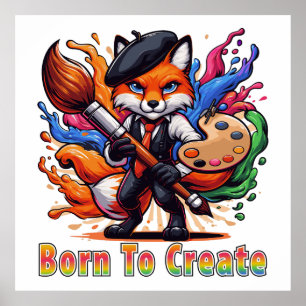 Poster Nascido Para Criar Artista Raposa Pintor Mascote C