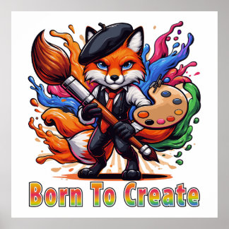Poster Nascido Para Criar Artista Raposa Pintor Mascote C
