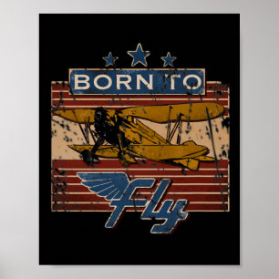 Poster Nascido Para Voar Piloto Vintage Aviação Cauda Arr