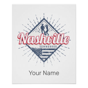 Póster Nashville City Tennessee EUA Vintage EUA