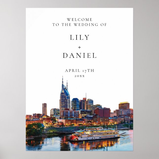 Poster Nashville Riverfront Wedding Welcome Sign (Frente)