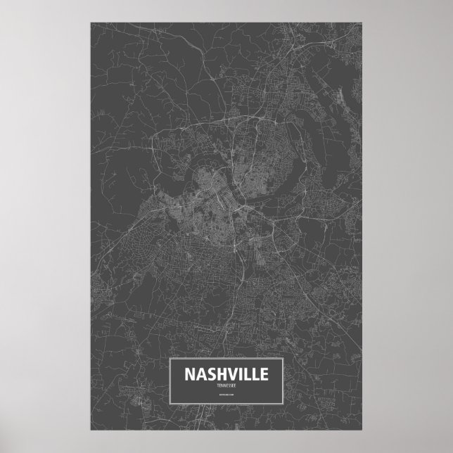 Poster Nashville, Tennessee (branco em preto) (Frente)