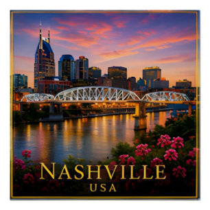 Póster Nashville Tennessee Cidade da Música e Patrimônio