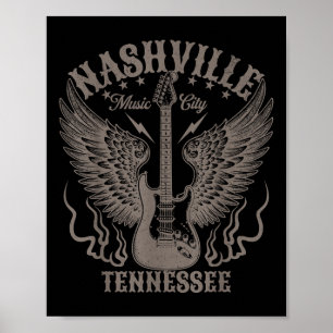 Poster Nashville Tennessee Guitar Country Music City Wome