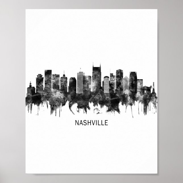 Poster Nashville Tennessee Skyline BW (Frente)