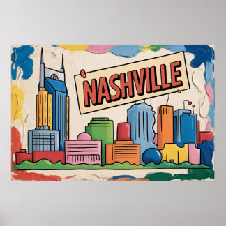 Poster Nashville Tennessee Skyline Pop Art Print