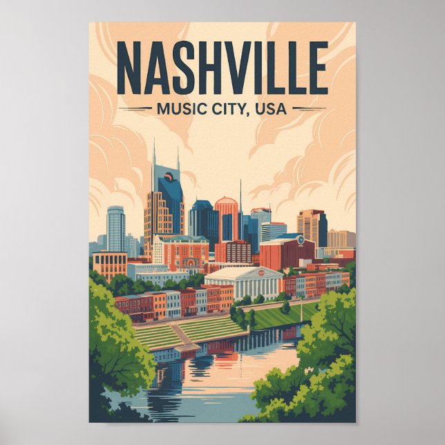 Poster Nashville Tennessee Skyline Viagem Art Vintage (Frente)