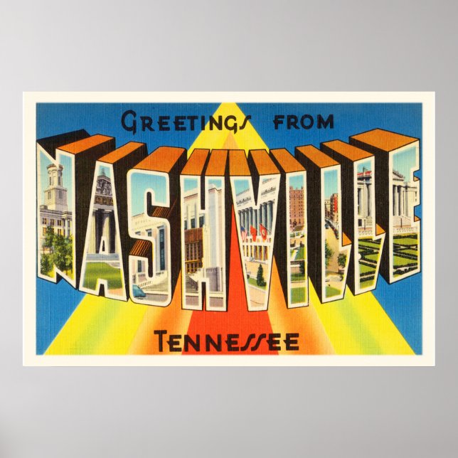 Poster Nashville Tennessee TN Antiga Viagens vintage Souv (Frente)