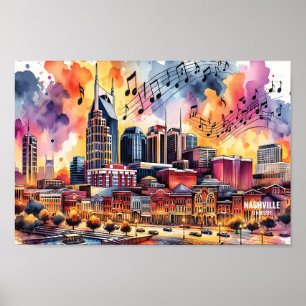 Poster Nashville Tennessee USA Viagem Places aqucolor