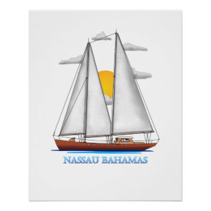 Póster Nassau Bahamas Navegador Marítimo Costeiro Náutico