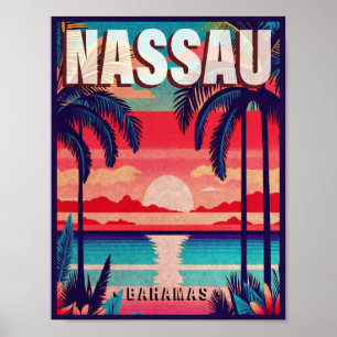 Poster Nassau Bahamas Retro Sunset Souvenir 1950
