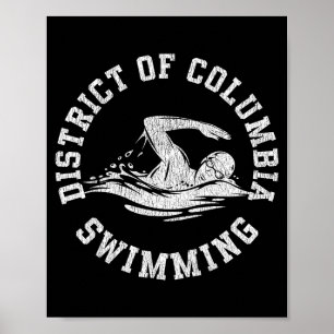 Poster Natação do Distrito de Columbia Swi Retrô Desgasta