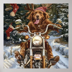 Poster Natais de Motocicleta com Cão da Nova Escócia