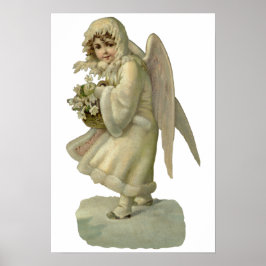 Póster Natais vintages Angel Flowers, Victorian Die Cut