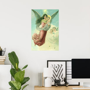 Poster Natais vintages, Anjo Vitoriano com Jesus Bebê