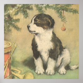 Poster Natais vintages, Cachorro Bonito Sob Árvore De Nat