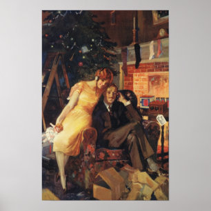 Póster natais vintages, Casal de Amor e Romance