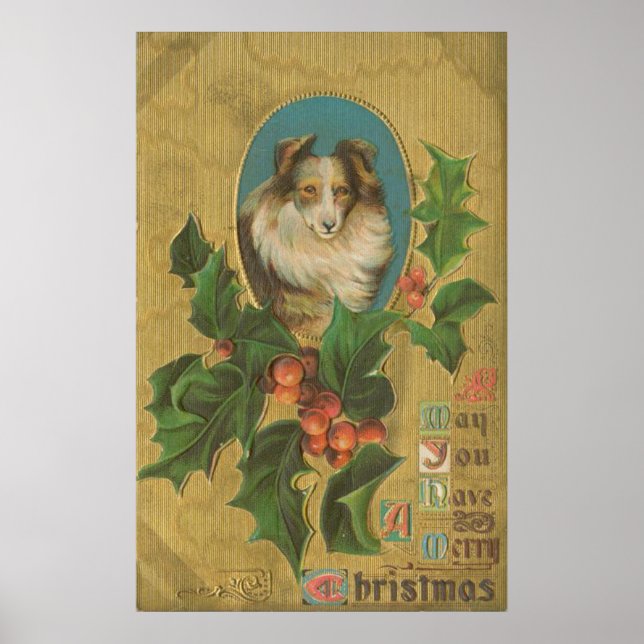 Poster Natais vintages Collie (Frente)