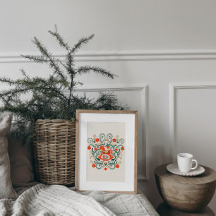 Poster Natais vintages com ilustração de cavalo de balanç