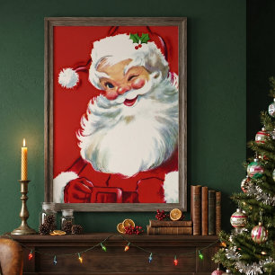 Poster Natais vintages, Jolly Winking Papai Noel