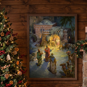Póster Natais vintages Natividade com Magi Visitante
