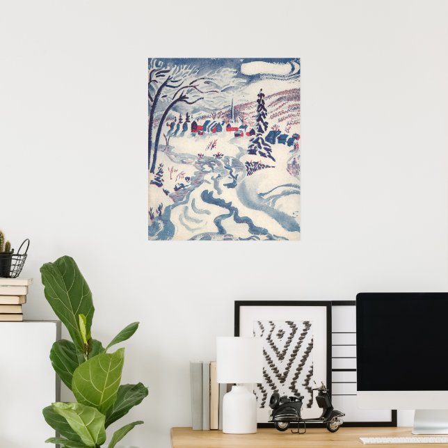 Póster Natais vintages, paisagem com neve na vila de inve (Escritório em casa)