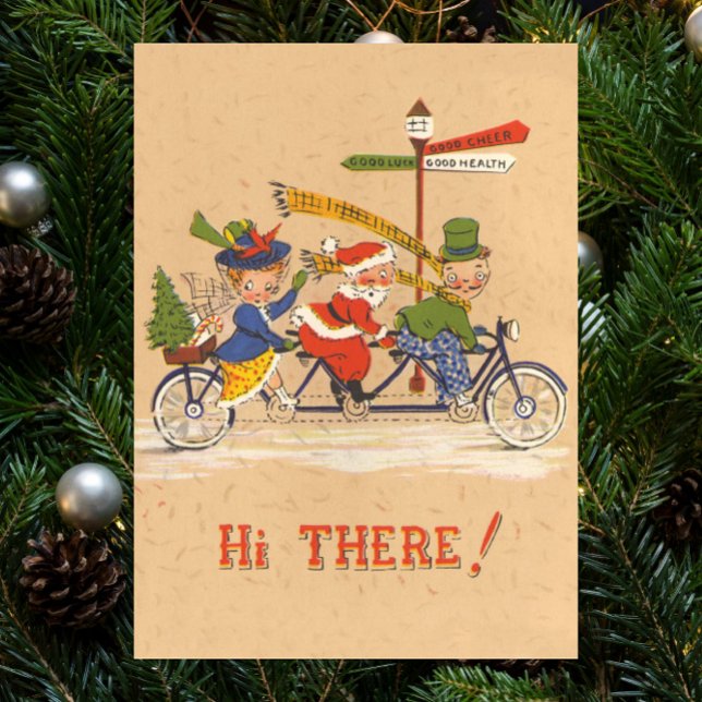 Poster Natais vintages, Papai Noel andando de bicicleta (Criador carregado)