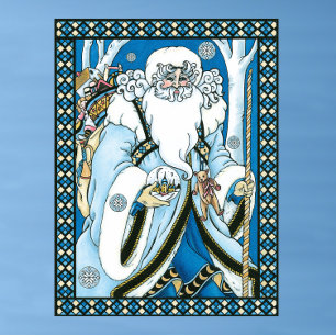 Poster Natais vintages, Papai Noel Azul com neve