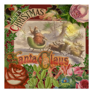 Póster natais vintages Papai Noel em Victorian Sleigh