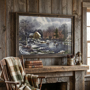 Poster Natais vintages, Patinadores de inverno Pond