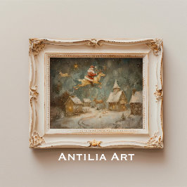 Poster Natais vintages pintando Papai Noel e Reindeer