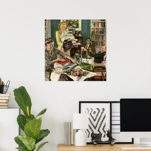 Poster natais vintages, Presentes de Wrapping Familiar