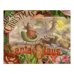 Póster Natais vintages Santa Claus Sleigh