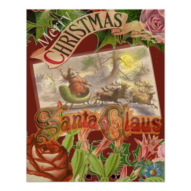 Póster Natais vintages Santa Claus Sleigh (Frente)