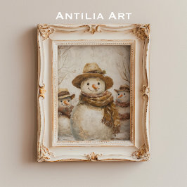 Poster Natais vintages Snowman Pintando Xmas Russo