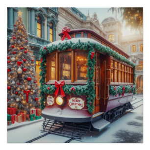 Póster Natais vintages Streetcar na neve