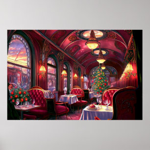 Poster Natais vintages treinam com decorações bonitas