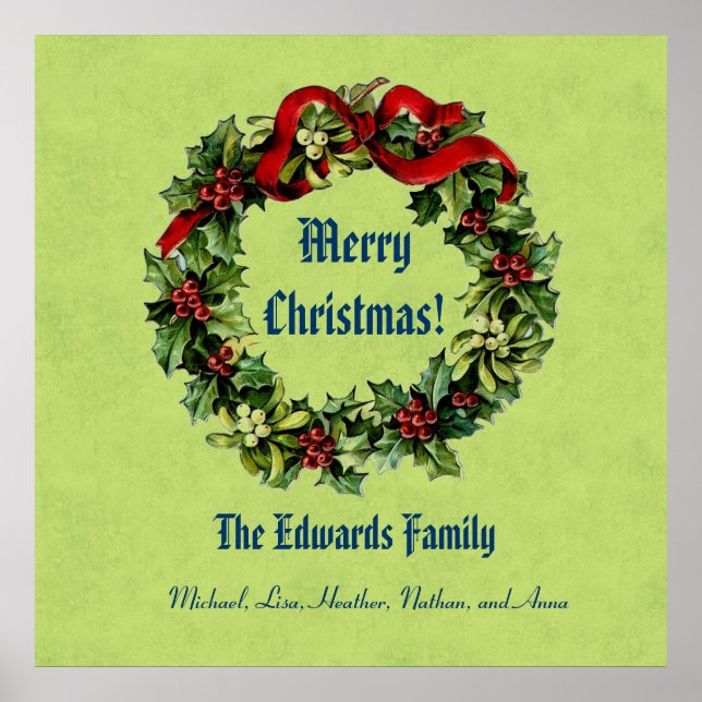 Poster Natais vintages Wreath Feliz Natal Verde 04 (Frente)
