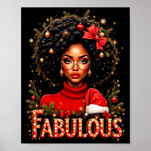 Poster Natal Afro-Americano Melanina Afro Trenó Que
