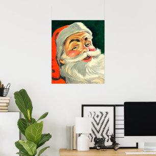 Poster Natal Antigo, Alegre Papai Noel dos Anos 50 retrô