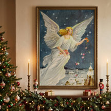 Natal Antigo Anjo Vitoriano com Estrelas Rosas