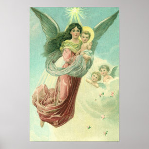Poster Natal Antigo, Anjo Vitoriano com Menino Jesus