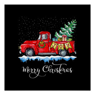 Póster Natal Antigo Caminhão Vermelho Feliz Natal Vintage