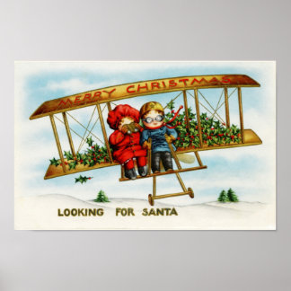Póster Natal Antigo Crianças Procurando Papai Noel