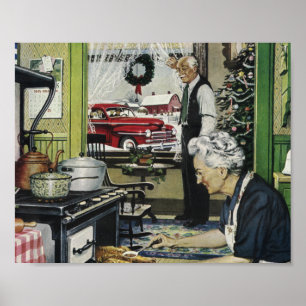 Póster Natal Antigo em Casa ao Estilo Vintage