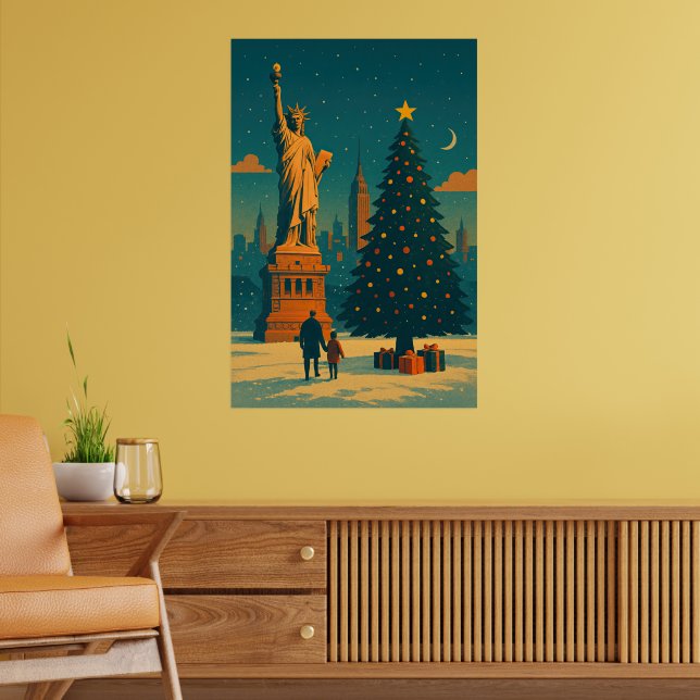 Poster Natal Antigo em Nova York – Estátua da Liberdade (Sala de Estar 2)