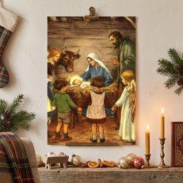 Póster Natal Antigo, Natal Religioso com o Menino Jesus
